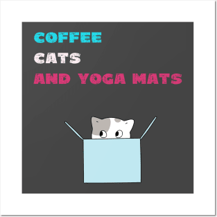 Coffee cats and yoga mats funny yoga and cat drawing Posters and Art